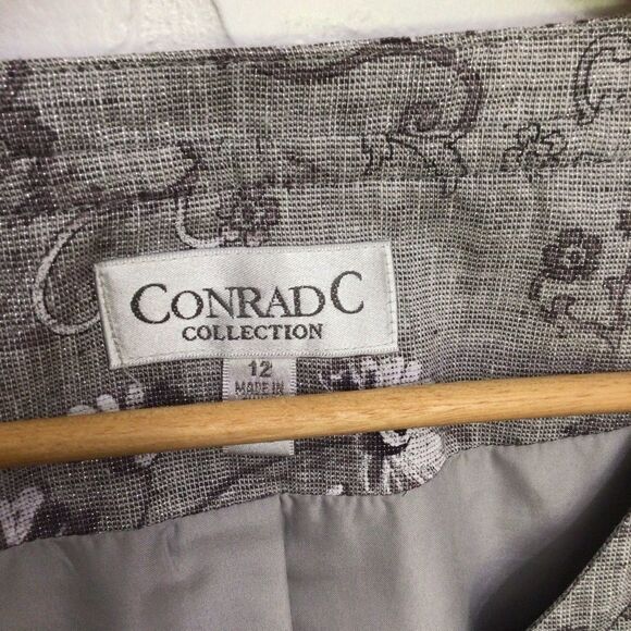 𝅺CROPPED blazer Conrad C linen jacket embroidered floral short sleeves metallic - Picture 3 of 11